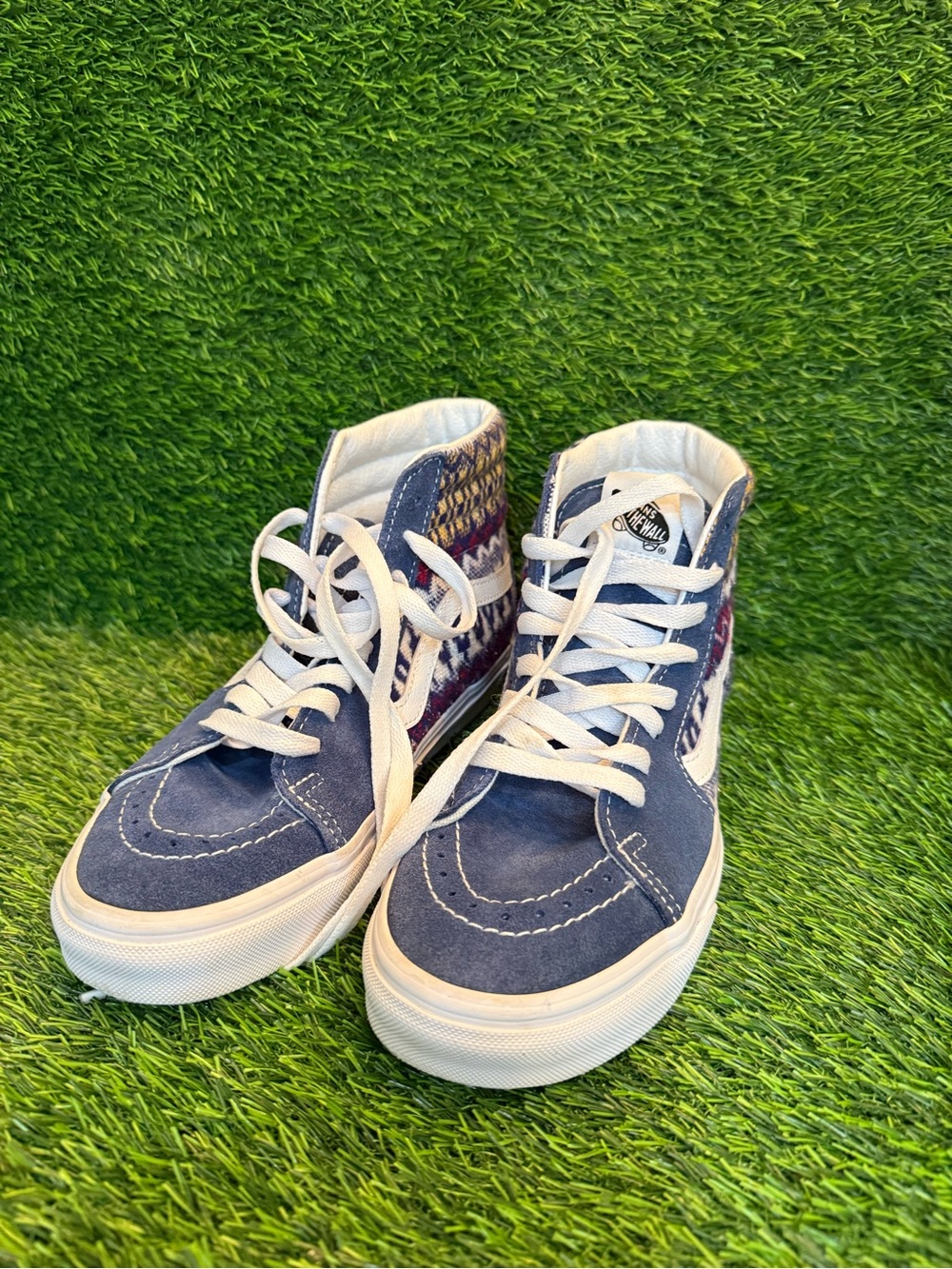Vans Unisex SK-8 High-Top Fair Isle blue suede pattern textile lace up m 5.5 w 7
